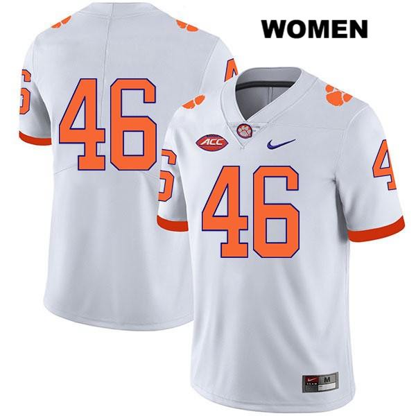 Women's Clemson Tigers #46 Jack Maddox Stitched White Legend Authentic Nike No Name NCAA College Football Jersey WWN2246FK